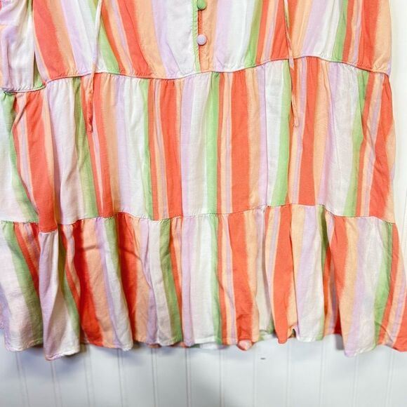Torrid Rayon Slub Button-Front Tiered Tank Orange green Striped Women's 3xl - Picture 4 of 14